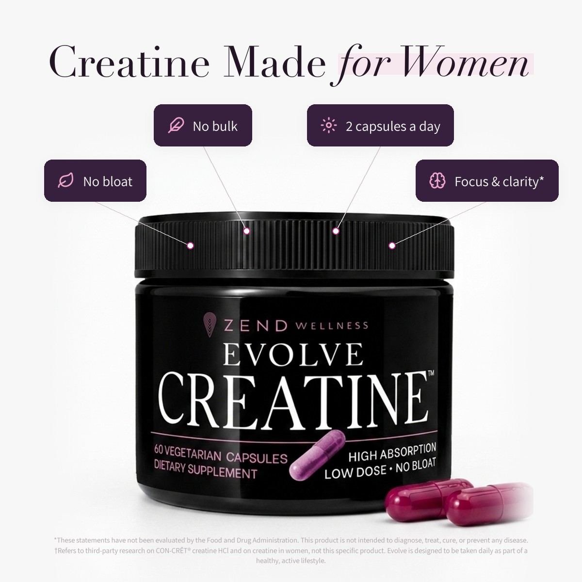 Evolve Creatine jar with two capsules, 1,500mg creatine HCl