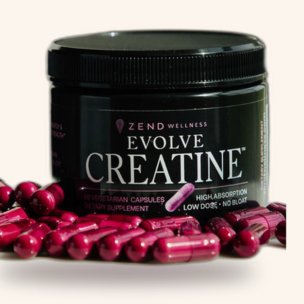 Evolve Creatine jar with its bright pink capsules, coming soon