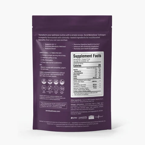 The back of a MetaGlow Collagen bag