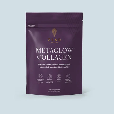 The front of a MetaGlow Collagen bag